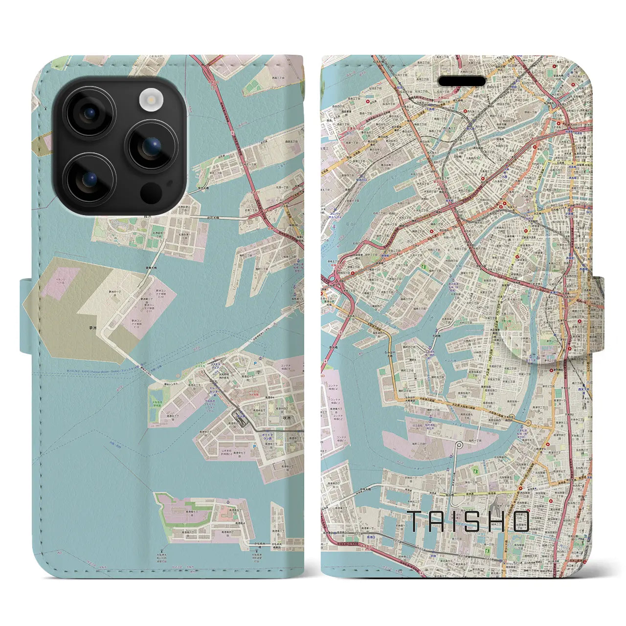 【大正(大阪府)】地図柄iPhoneケース(手帳タイプ)ナチュラル・iPhone 16 用
