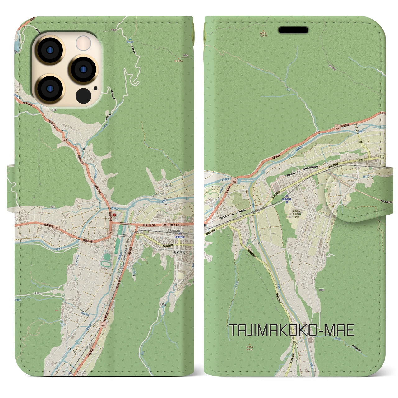 【田島高校前(福島県)】地図柄iPhoneケース(手帳タイプ)