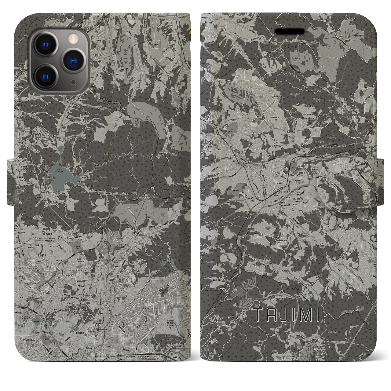 【多治見(岐阜県)】地図柄iPhoneケース(手帳タイプ)モノトーン・iPhone 11 Pro Max 用