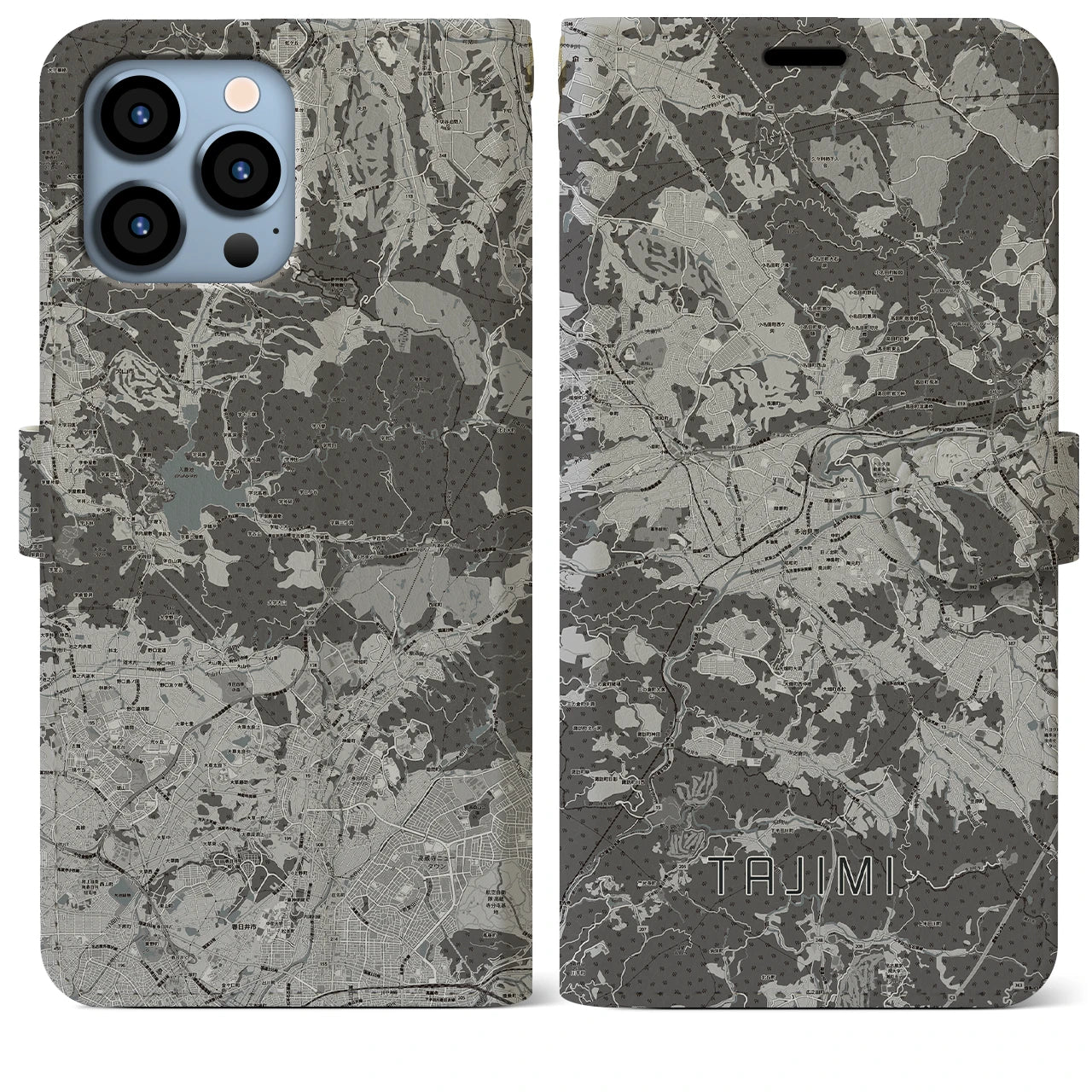 【多治見(岐阜県)】地図柄iPhoneケース(手帳タイプ)モノトーン・iPhone 13 Pro Max 用
