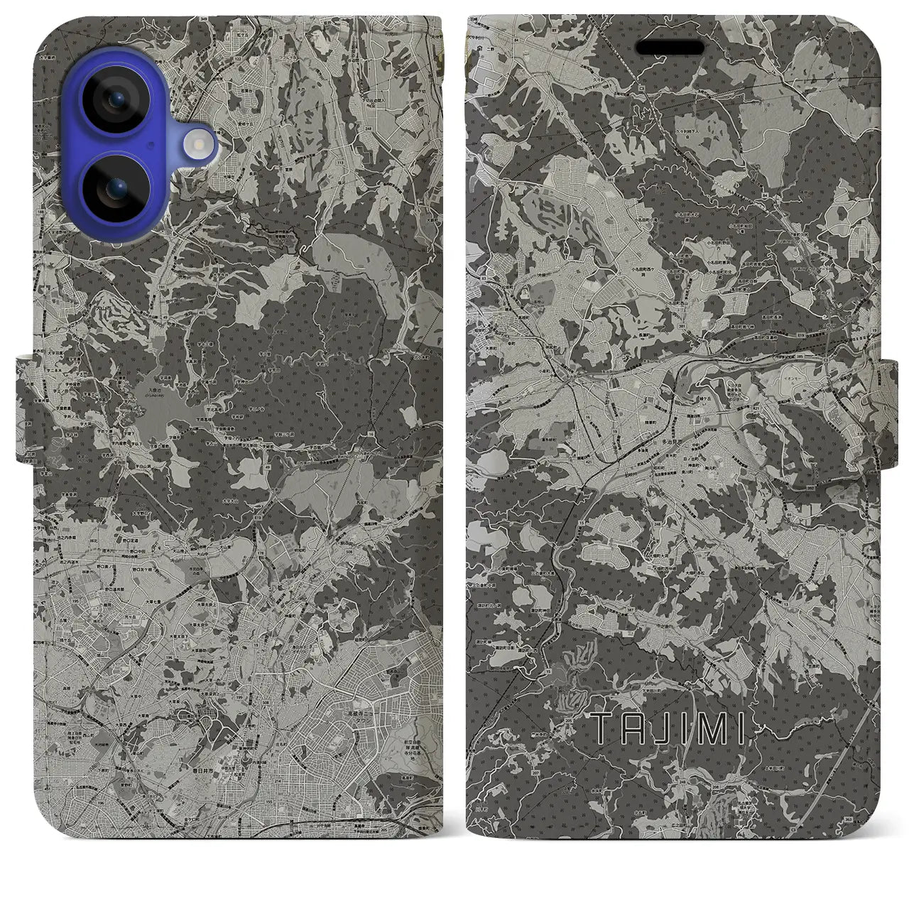 【多治見(岐阜県)】地図柄iPhoneケース(手帳タイプ)モノトーン・iPhone 16 Pro Max 用