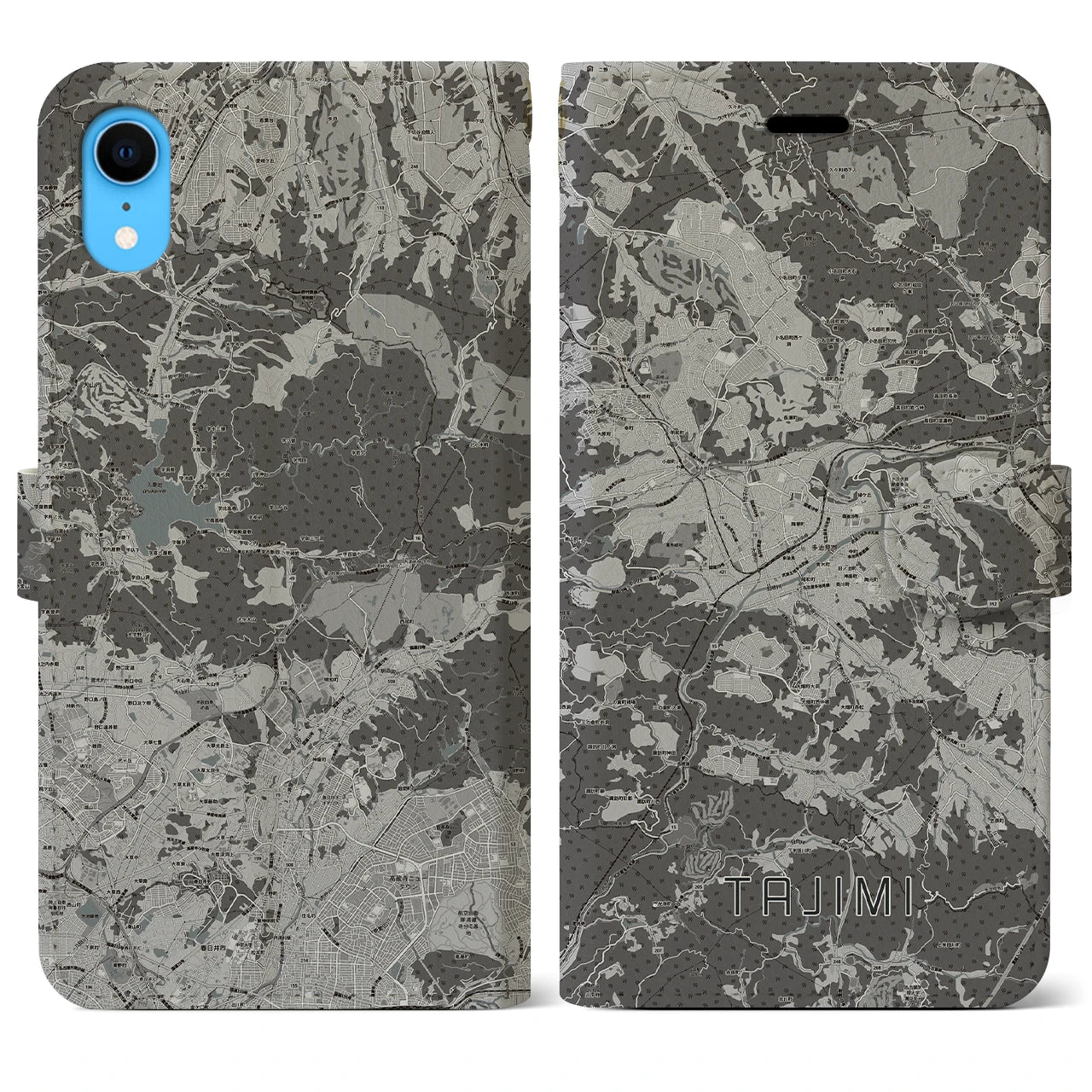 【多治見(岐阜県)】地図柄iPhoneケース(手帳タイプ)モノトーン・iPhone XR 用