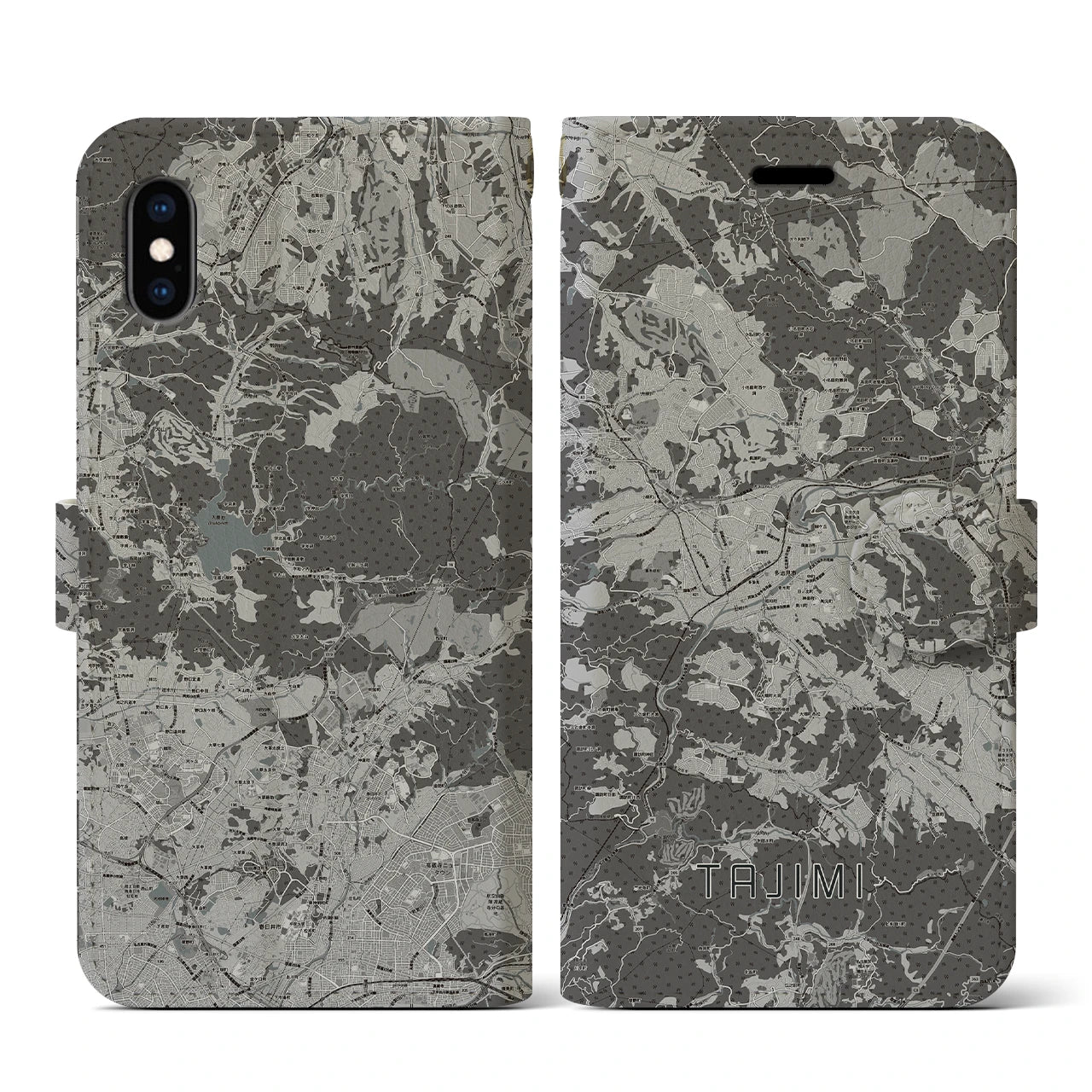 【多治見(岐阜県)】地図柄iPhoneケース(手帳タイプ)モノトーン・iPhone XS / X 用