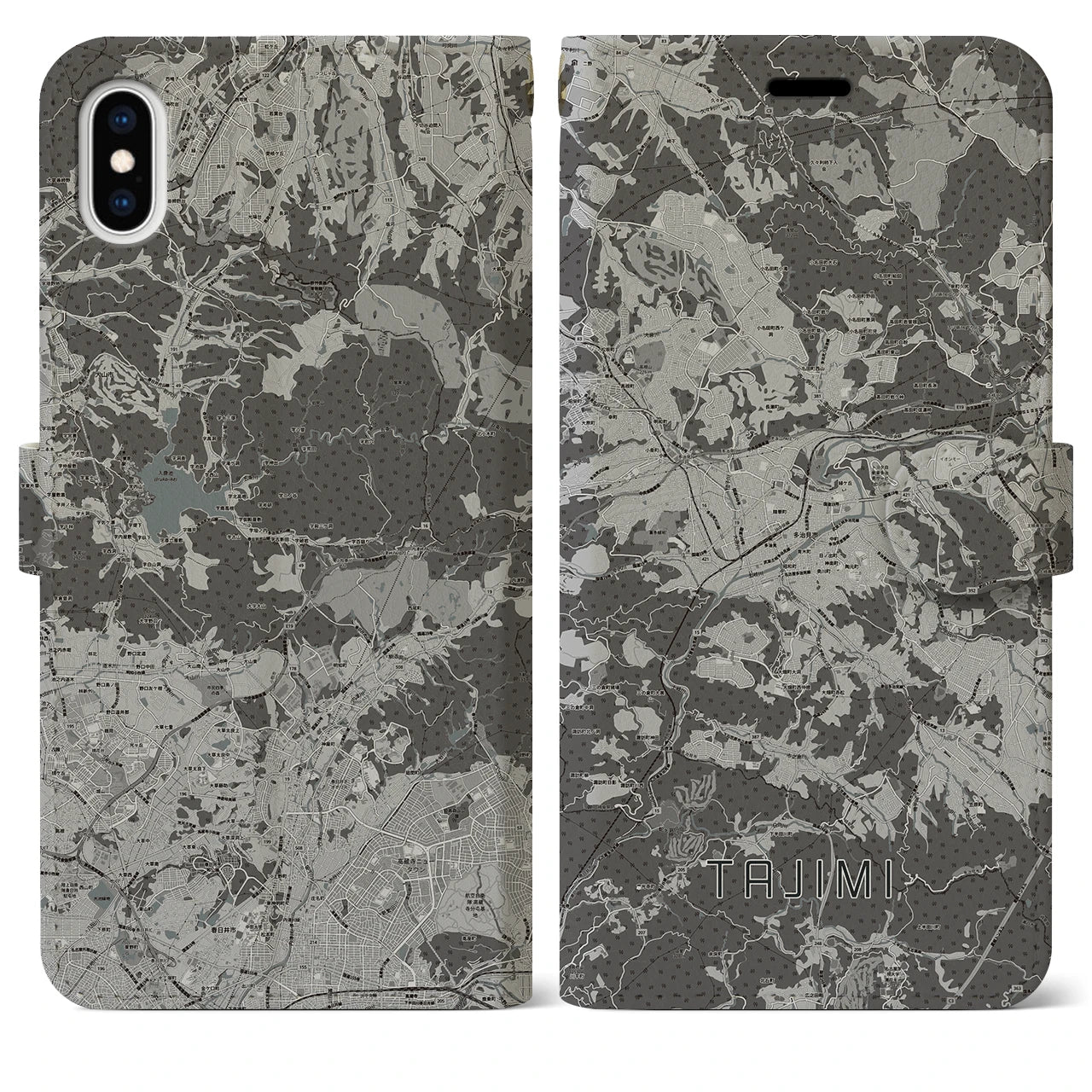 【多治見(岐阜県)】地図柄iPhoneケース(手帳タイプ)モノトーン・iPhone XS Max 用