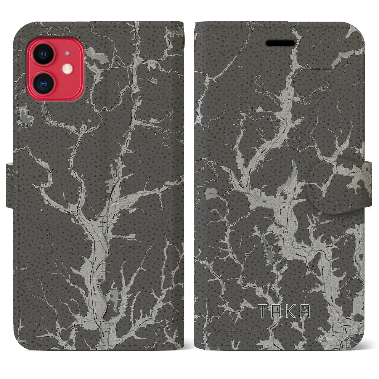 【多可(兵庫県)】地図柄iPhoneケース(手帳タイプ)モノトーン・iPhone 11 用