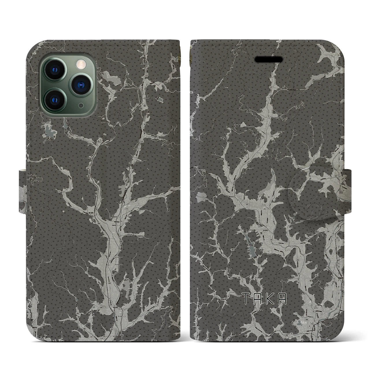 【多可(兵庫県)】地図柄iPhoneケース(手帳タイプ)モノトーン・iPhone 11 Pro 用