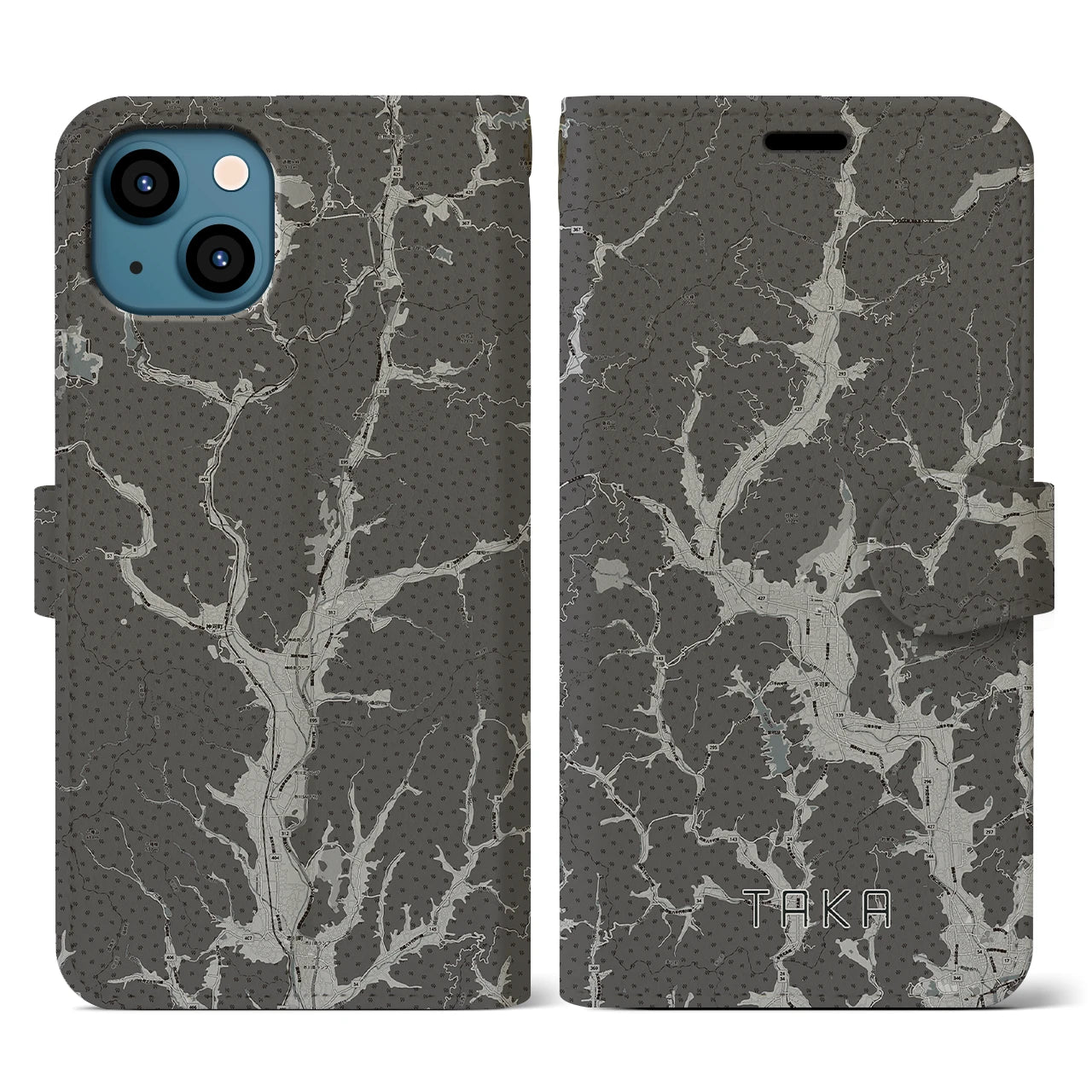 【多可(兵庫県)】地図柄iPhoneケース(手帳タイプ)モノトーン・iPhone 13 用