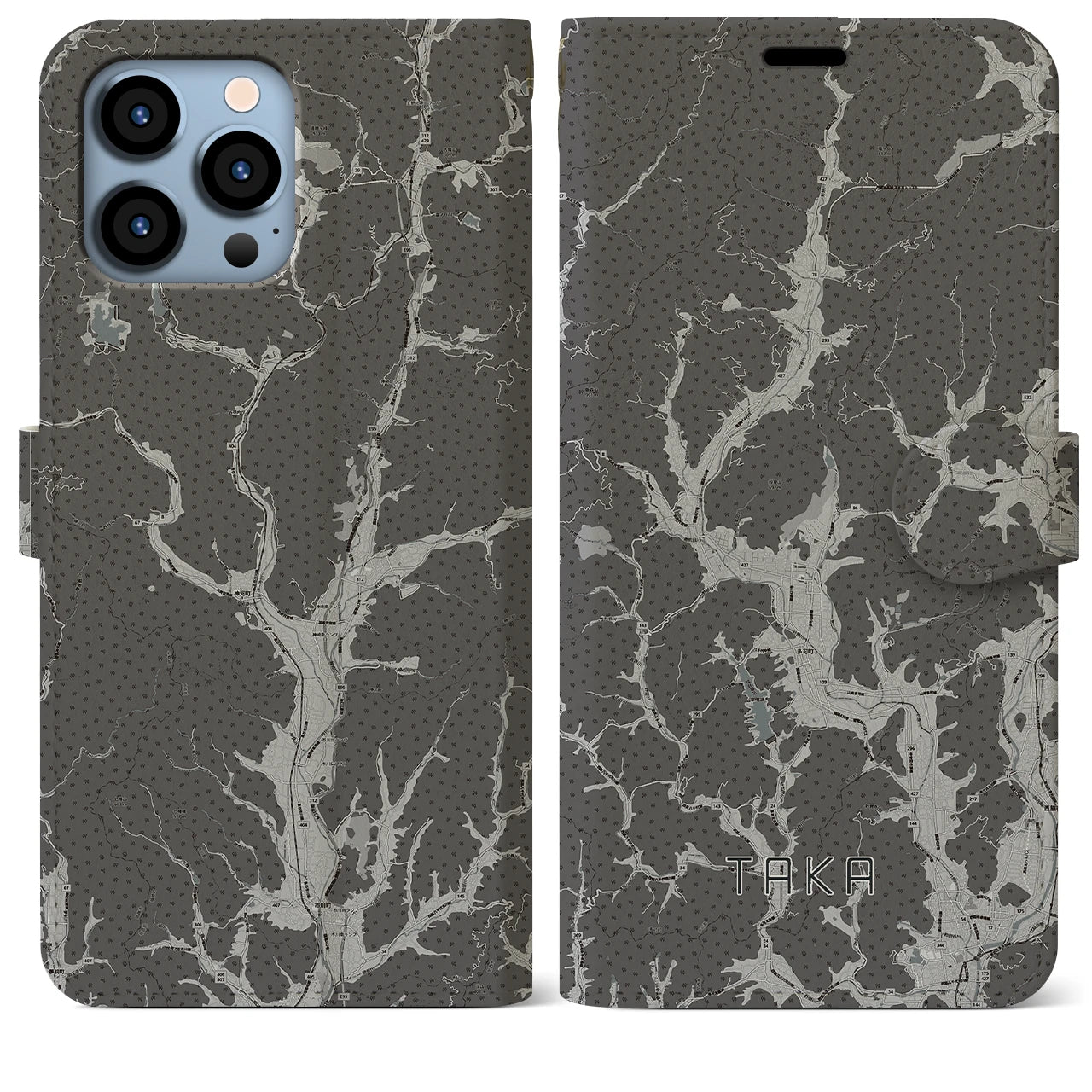 【多可(兵庫県)】地図柄iPhoneケース(手帳タイプ)モノトーン・iPhone 13 Pro Max 用