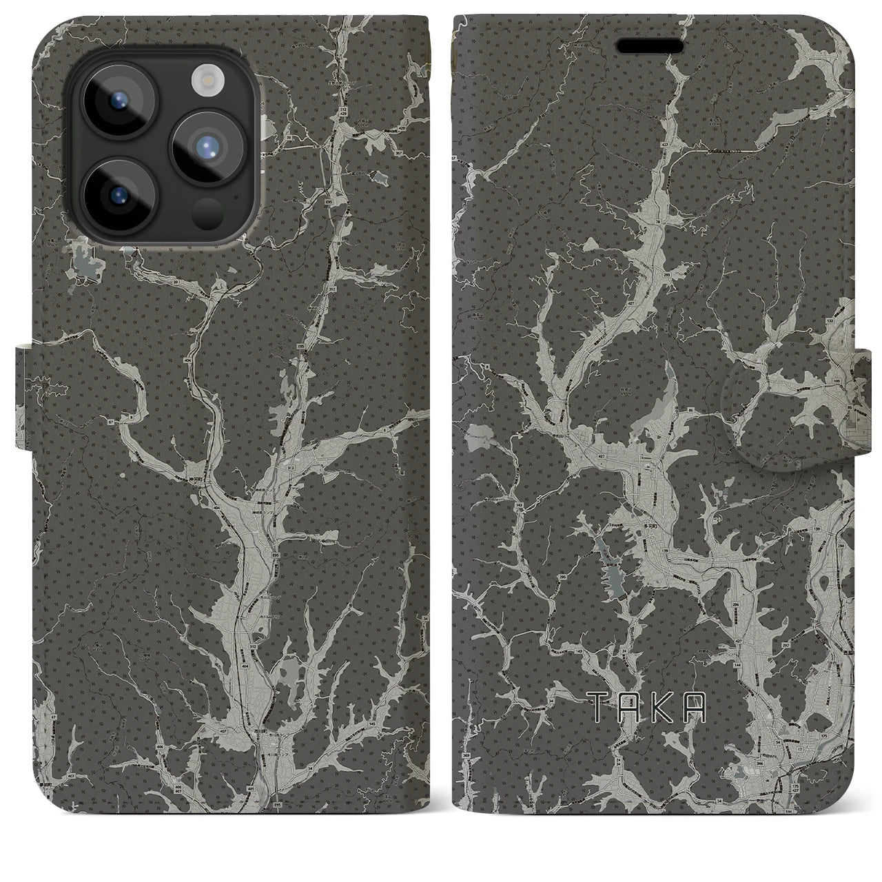 【多可(兵庫県)】地図柄iPhoneケース(手帳タイプ)モノトーン・iPhone 15 Pro Max 用