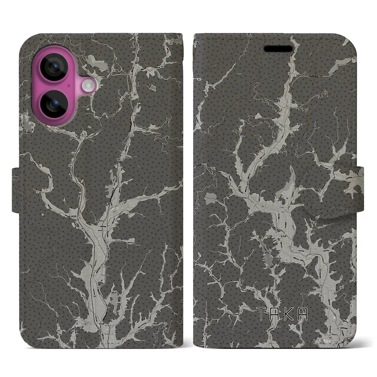 【多可(兵庫県)】地図柄iPhoneケース(手帳タイプ)モノトーン・iPhone 16 Pro 用