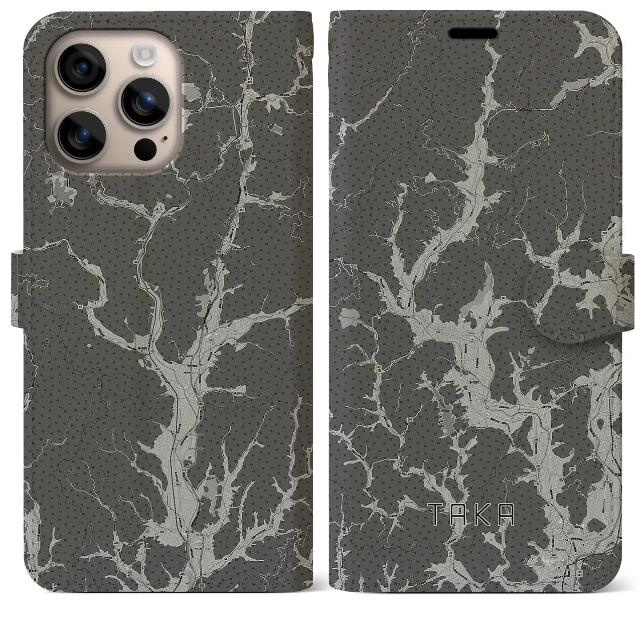【多可(兵庫県)】地図柄iPhoneケース(手帳タイプ)モノトーン・iPhone 16 Plus 用