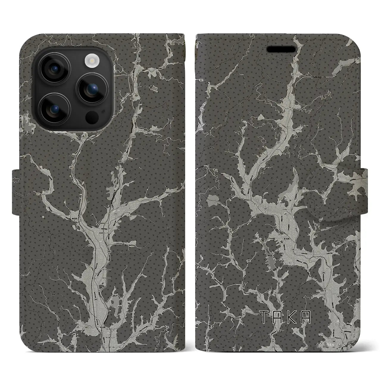【多可(兵庫県)】地図柄iPhoneケース(手帳タイプ)モノトーン・iPhone 16 用