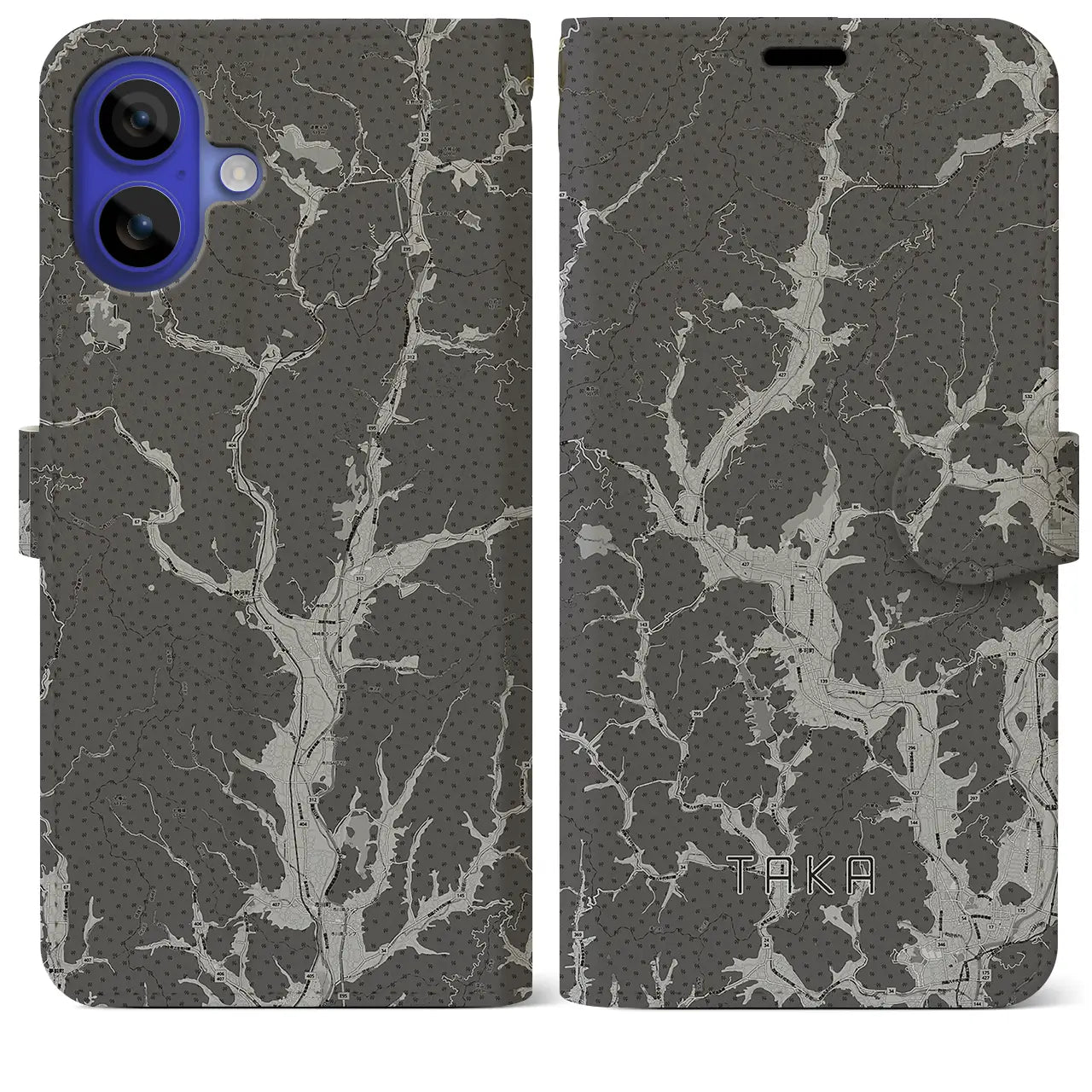 【多可(兵庫県)】地図柄iPhoneケース(手帳タイプ)モノトーン・iPhone 16 Pro Max 用