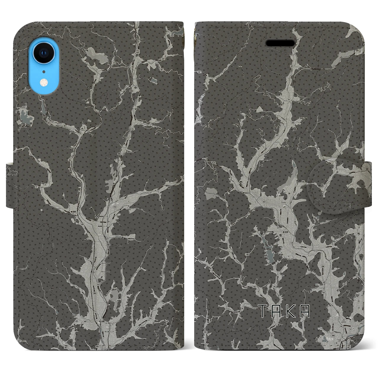 【多可(兵庫県)】地図柄iPhoneケース(手帳タイプ)モノトーン・iPhone XR 用