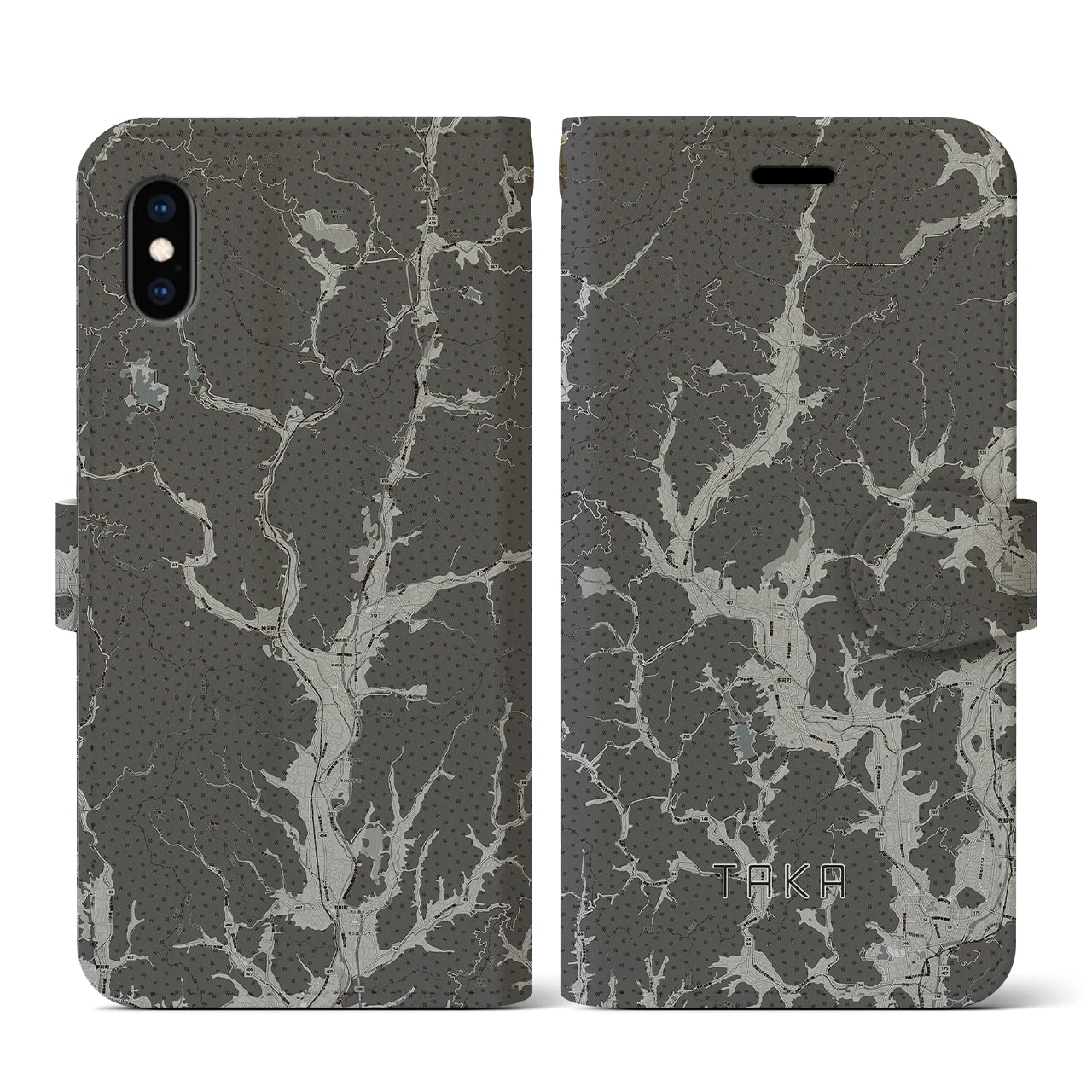 【多可(兵庫県)】地図柄iPhoneケース(手帳タイプ)モノトーン・iPhone XS / X 用