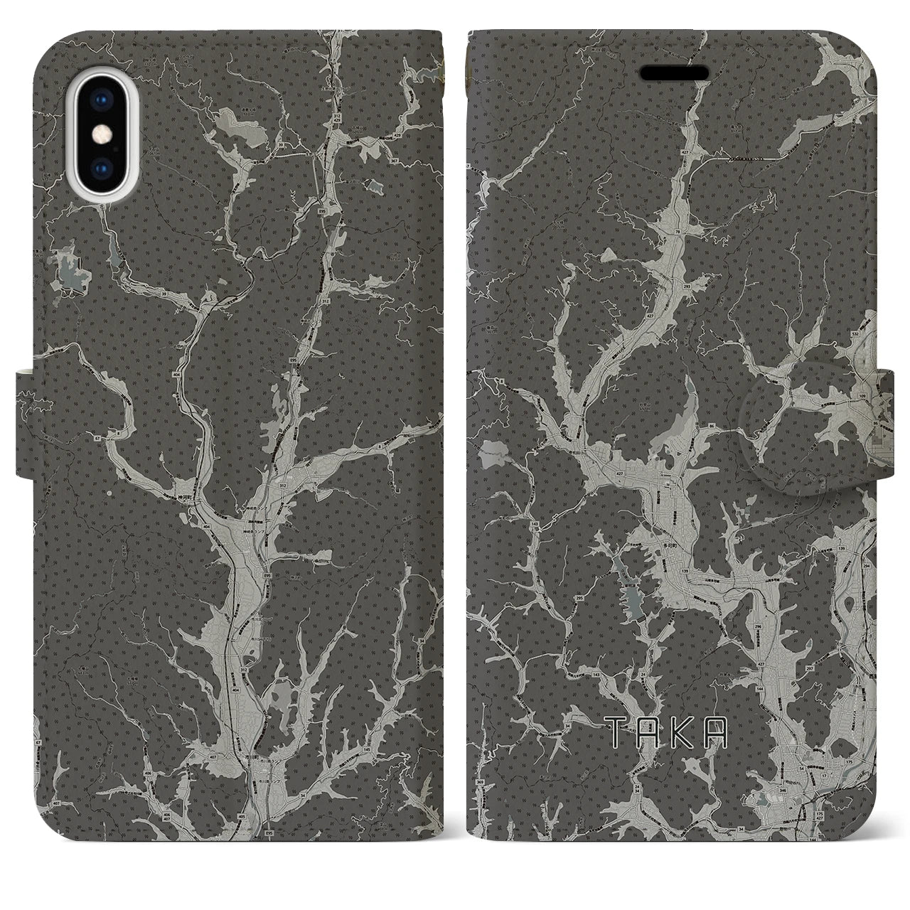 【多可(兵庫県)】地図柄iPhoneケース(手帳タイプ)モノトーン・iPhone XS Max 用