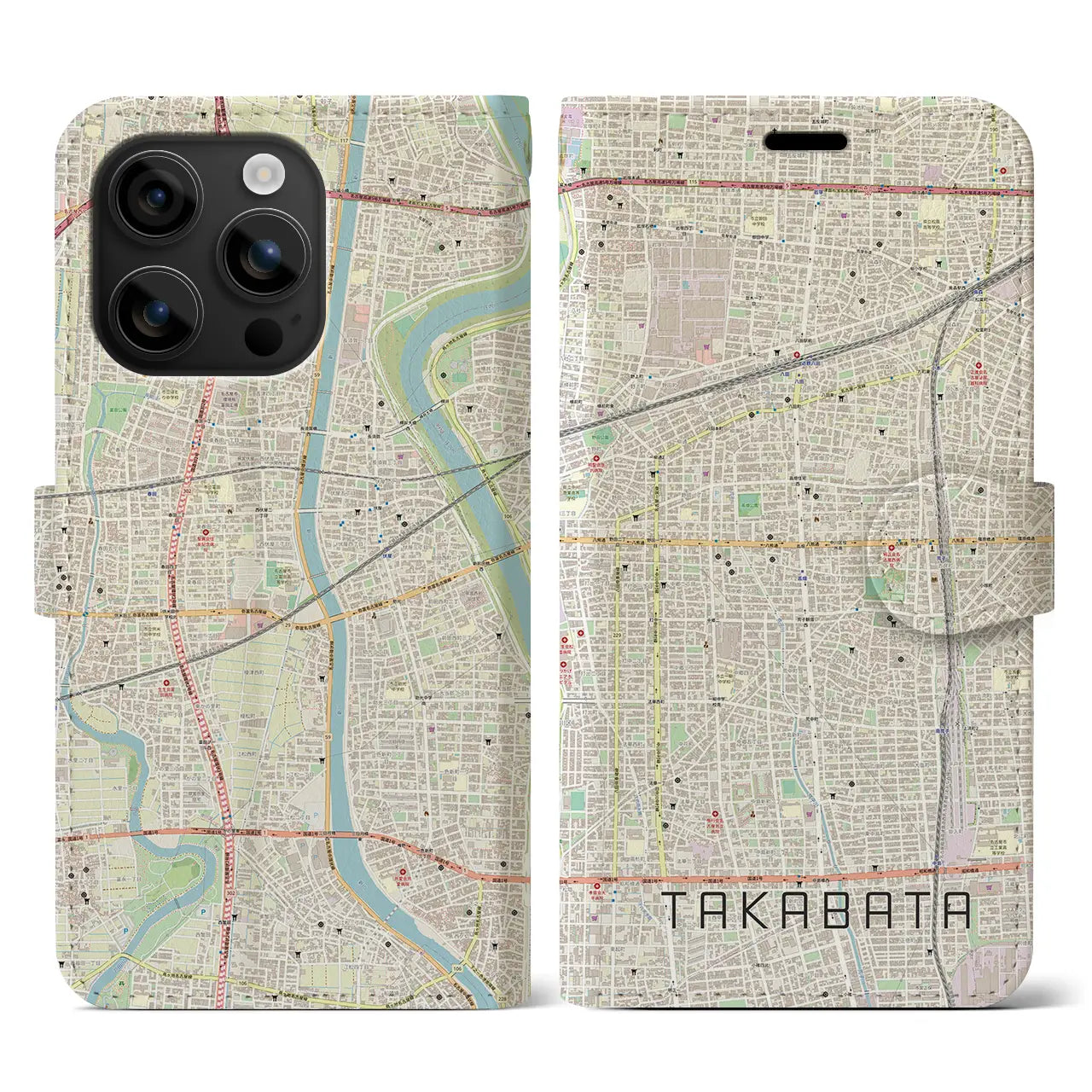 【高畑(愛知県)】地図柄iPhoneケース(手帳タイプ)ナチュラル・iPhone 16 用