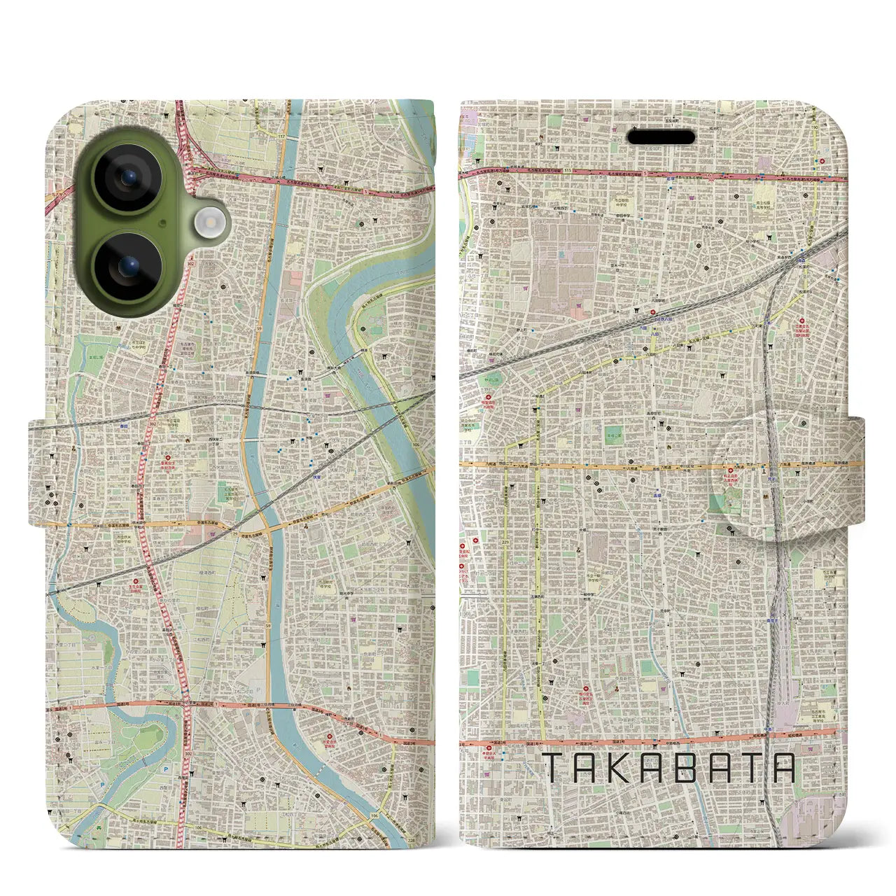 【高畑(愛知県)】地図柄iPhoneケース(手帳タイプ)ナチュラル・iPhone 17 Pro Max 用