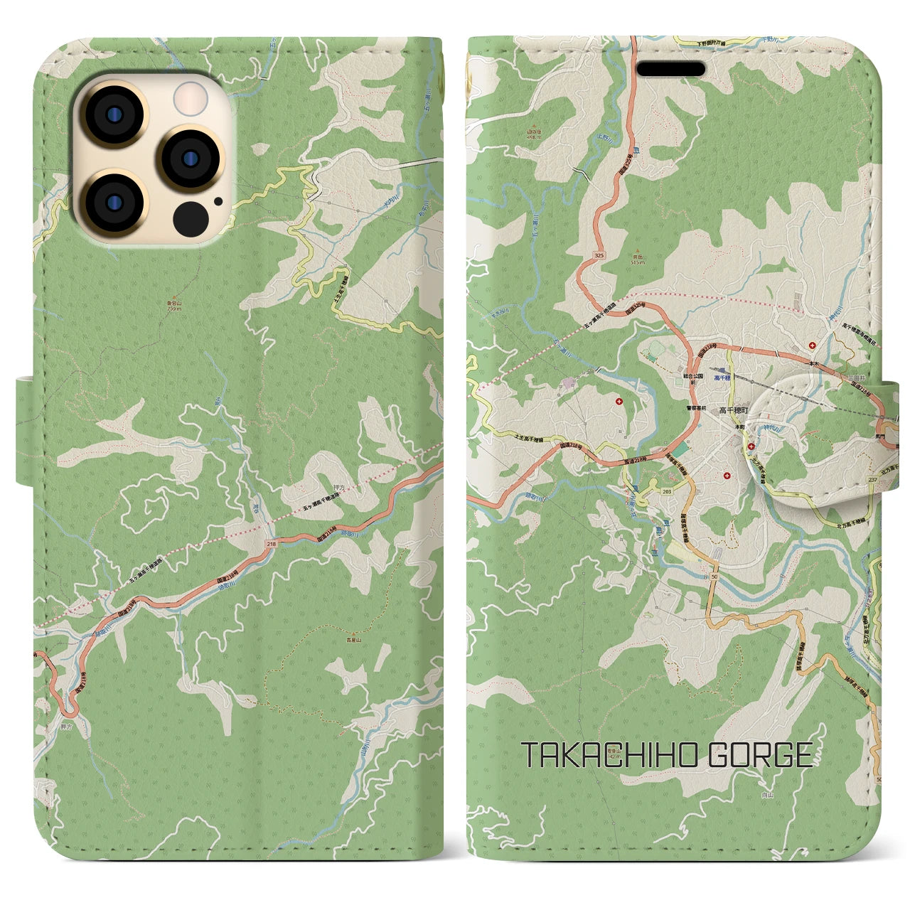 【高千穂峡(宮崎県)】地図柄iPhoneケース(手帳タイプ)