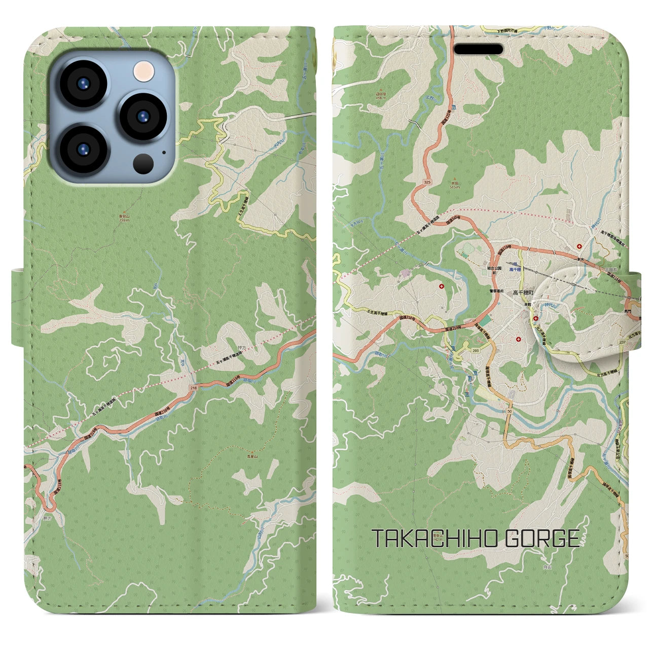 【高千穂峡(宮崎県)】地図柄iPhoneケース(手帳タイプ)