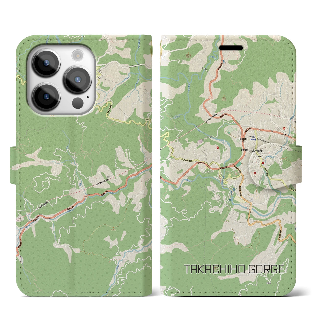 【高千穂峡(宮崎県)】地図柄iPhoneケース(手帳タイプ)