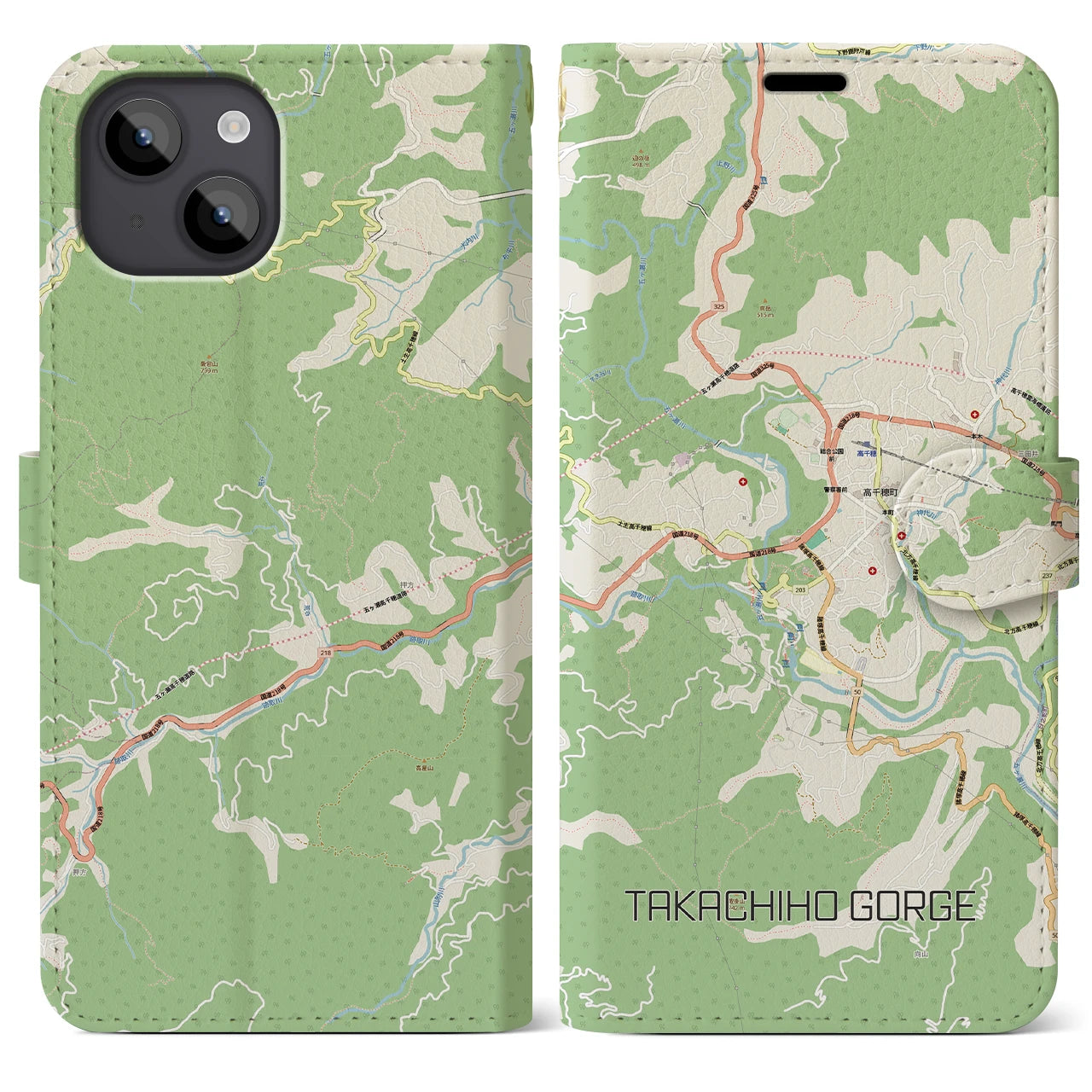 【高千穂峡(宮崎県)】地図柄iPhoneケース(手帳タイプ)