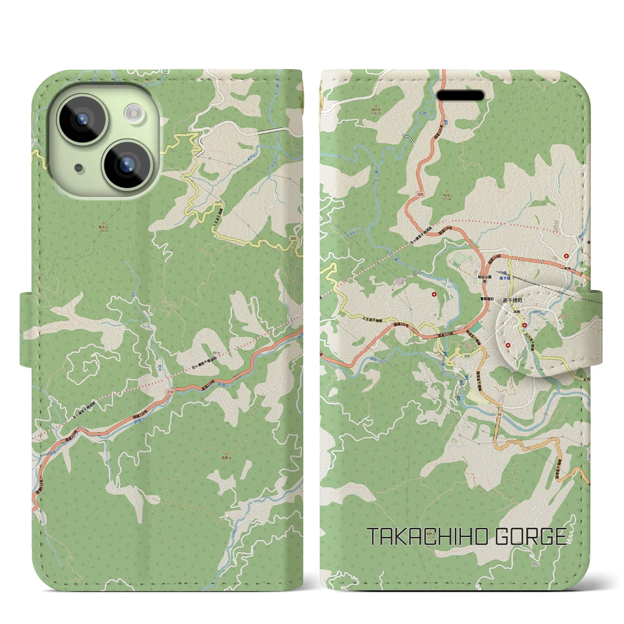 【高千穂峡(宮崎県)】地図柄iPhoneケース(手帳タイプ)