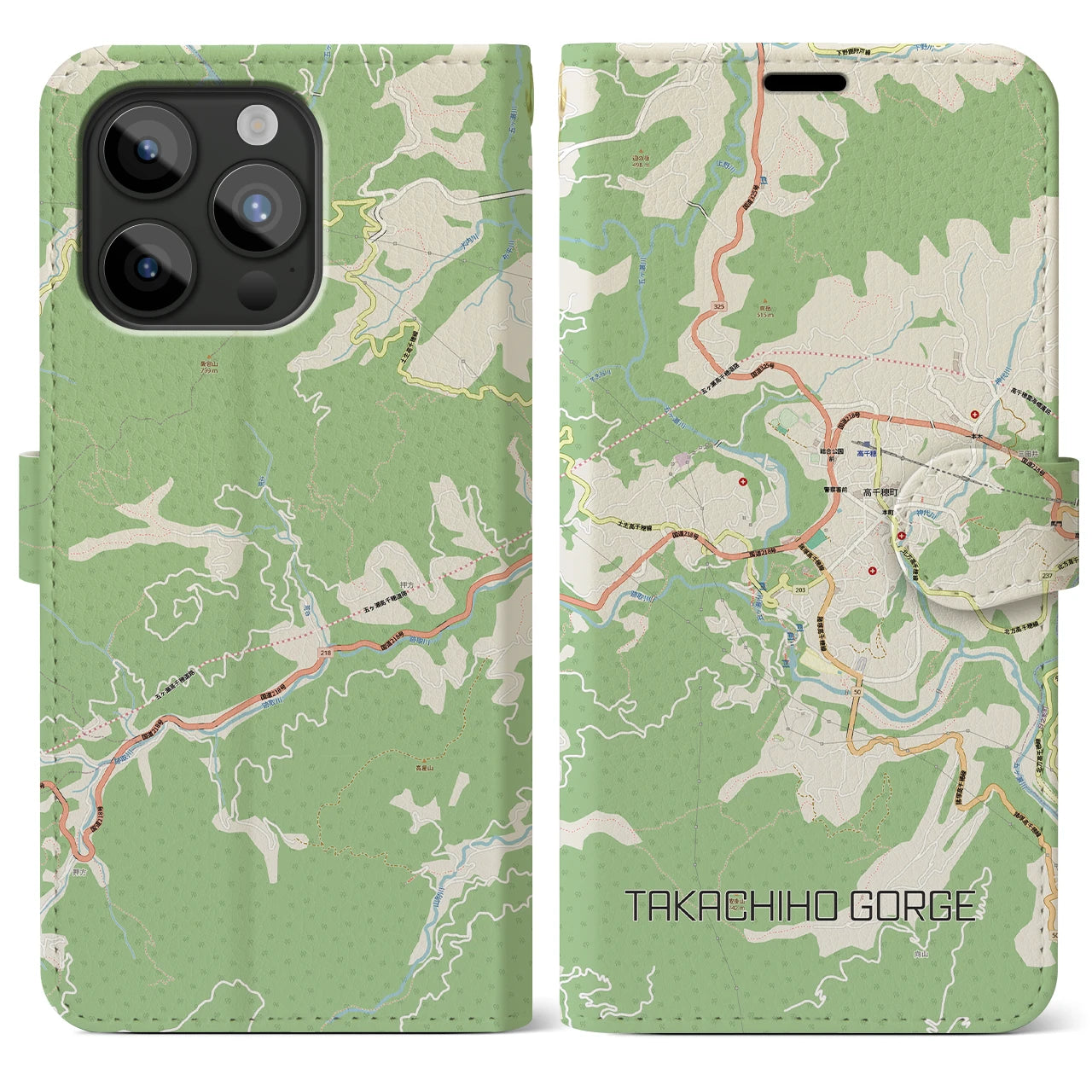 【高千穂峡(宮崎県)】地図柄iPhoneケース(手帳タイプ)