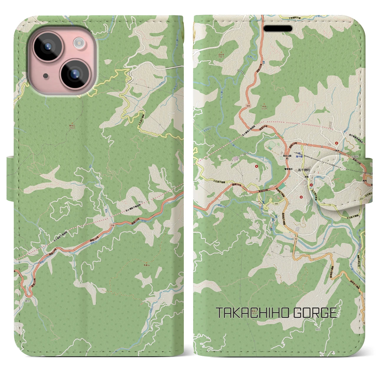 【高千穂峡(宮崎県)】地図柄iPhoneケース(手帳タイプ)