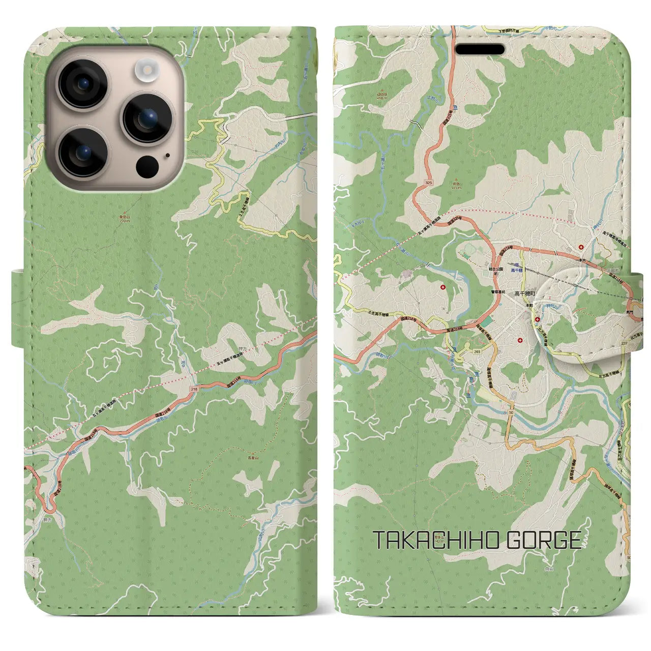 【高千穂峡(宮崎県)】地図柄iPhoneケース(手帳タイプ)