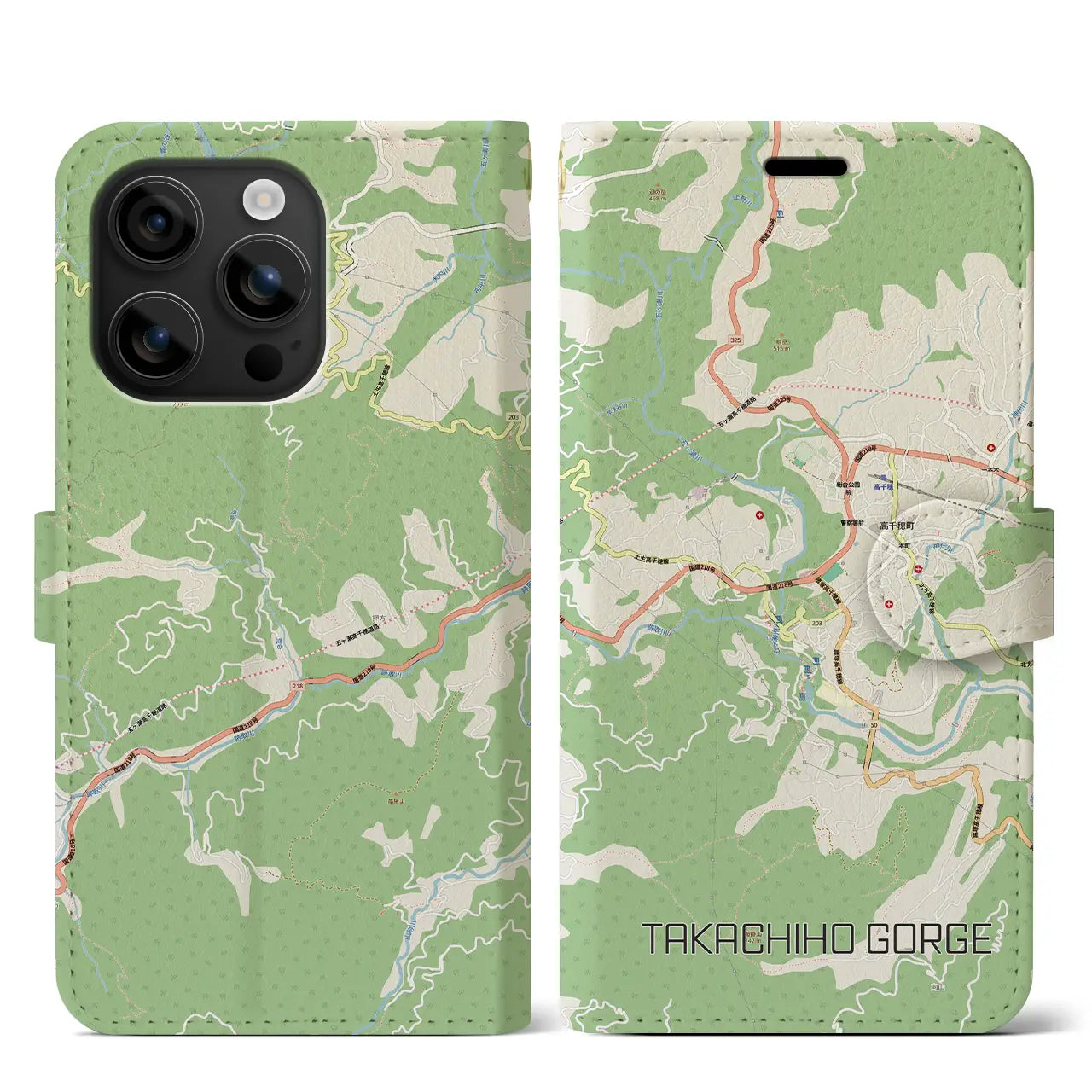 【高千穂峡(宮崎県)】地図柄iPhoneケース(手帳タイプ)