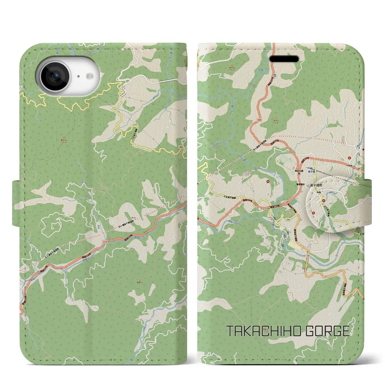 【高千穂峡(宮崎県)】地図柄iPhoneケース(手帳タイプ)