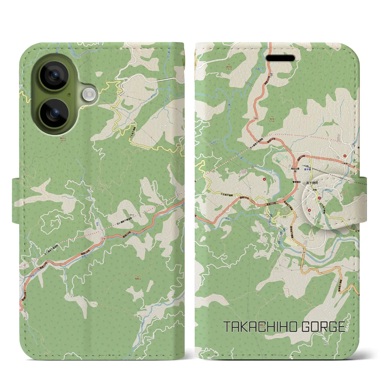【高千穂峡(宮崎県)】地図柄iPhoneケース(手帳タイプ)ナチュラル・iPhone 17 Pro Max 用