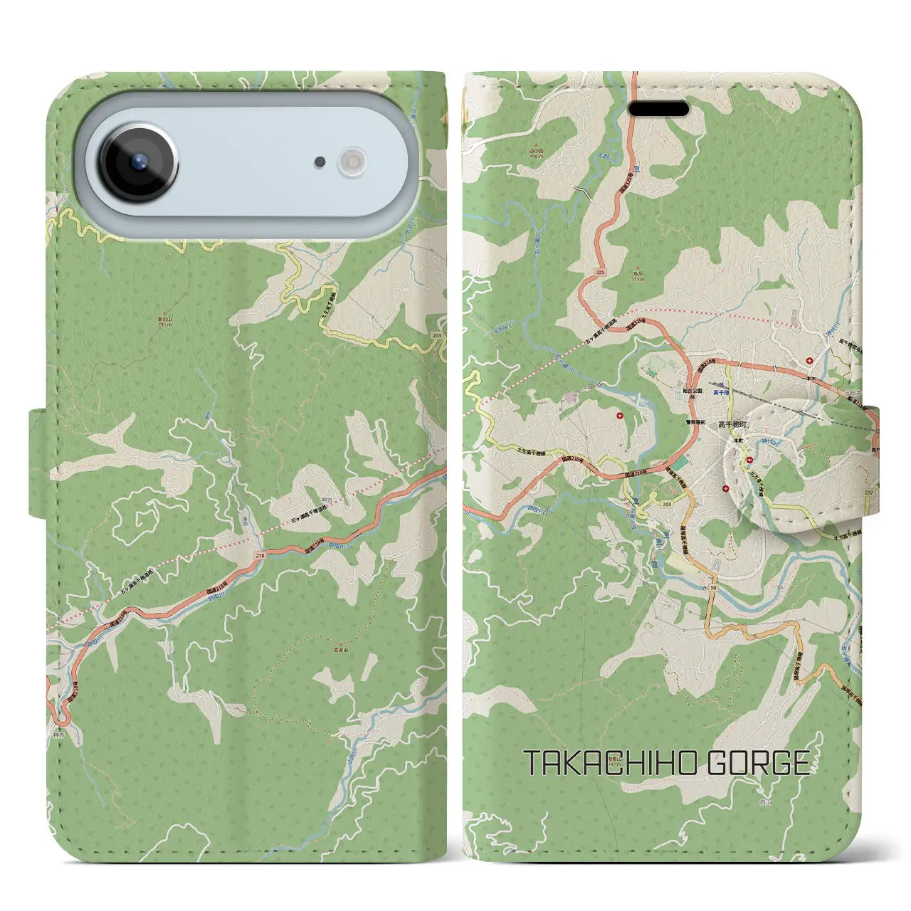 【高千穂峡(宮崎県)】地図柄iPhoneケース(手帳タイプ)モノトーン・iPhone 17 Pro Max 用