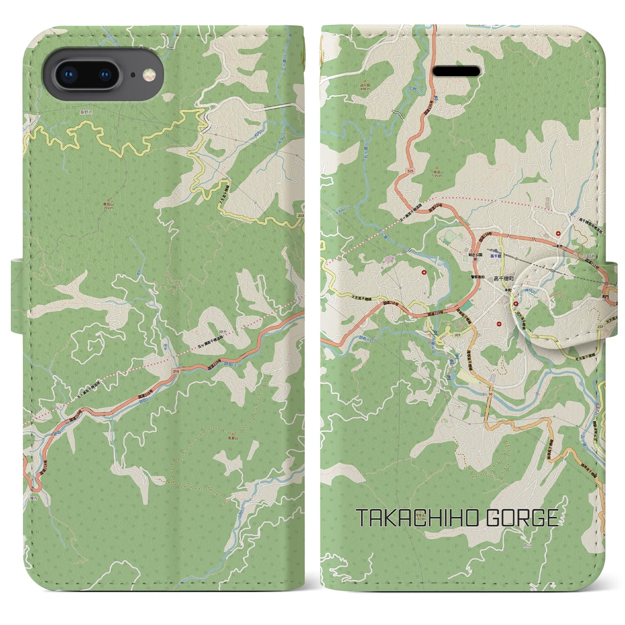 【高千穂峡(宮崎県)】地図柄iPhoneケース(手帳タイプ)