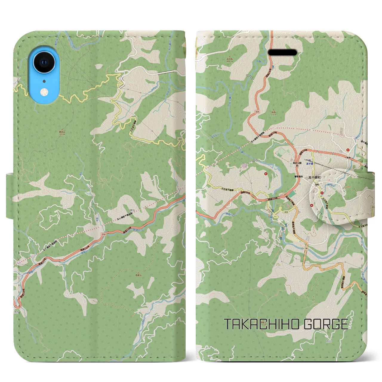 【高千穂峡(宮崎県)】地図柄iPhoneケース(手帳タイプ)
