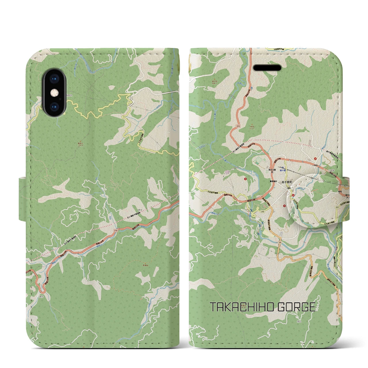 【高千穂峡(宮崎県)】地図柄iPhoneケース(手帳タイプ)