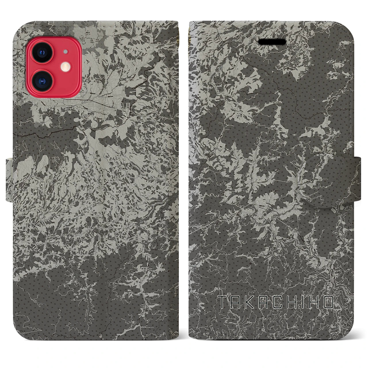 【高千穂(宮崎県)】地図柄iPhoneケース(手帳タイプ)モノトーン・iPhone 11 用