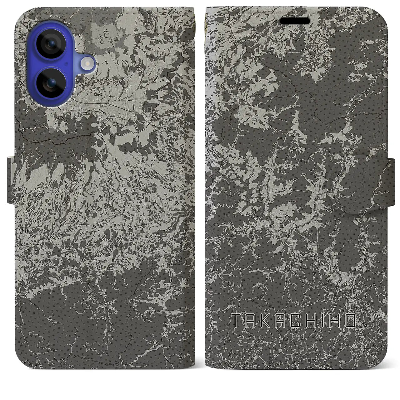 【高千穂(宮崎県)】地図柄iPhoneケース(手帳タイプ)モノトーン・iPhone 16 Pro Max 用