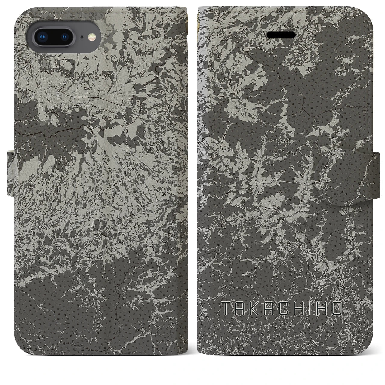 【高千穂(宮崎県)】地図柄iPhoneケース(手帳タイプ)モノトーン・iPhone 8Plus /7Plus / 6sPlus / 6Plus 用