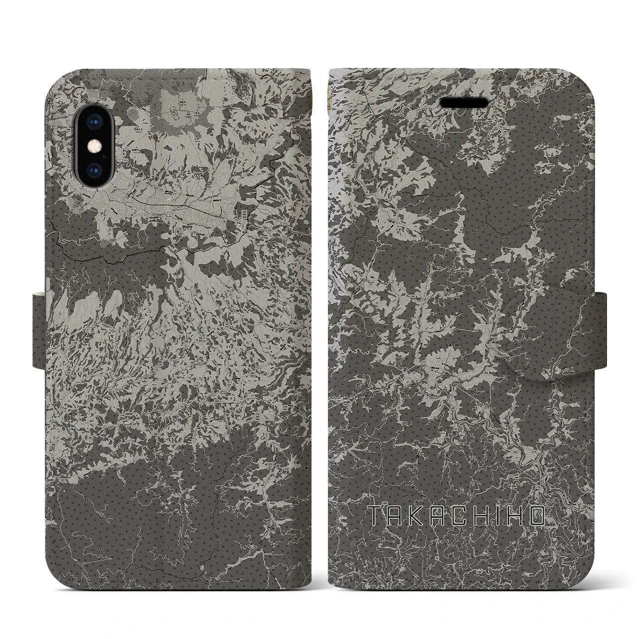 【高千穂(宮崎県)】地図柄iPhoneケース(手帳タイプ)モノトーン・iPhone XS / X 用