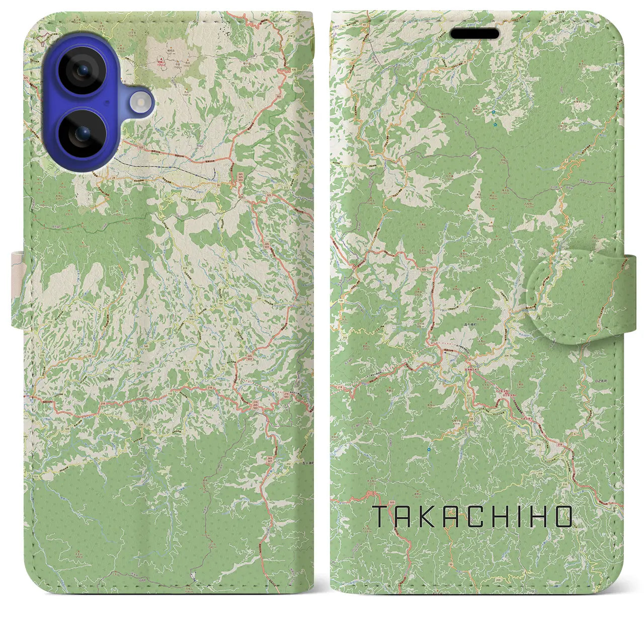 【高千穂(宮崎県)】地図柄iPhoneケース(手帳タイプ)ナチュラル・iPhone 16 Pro Max 用