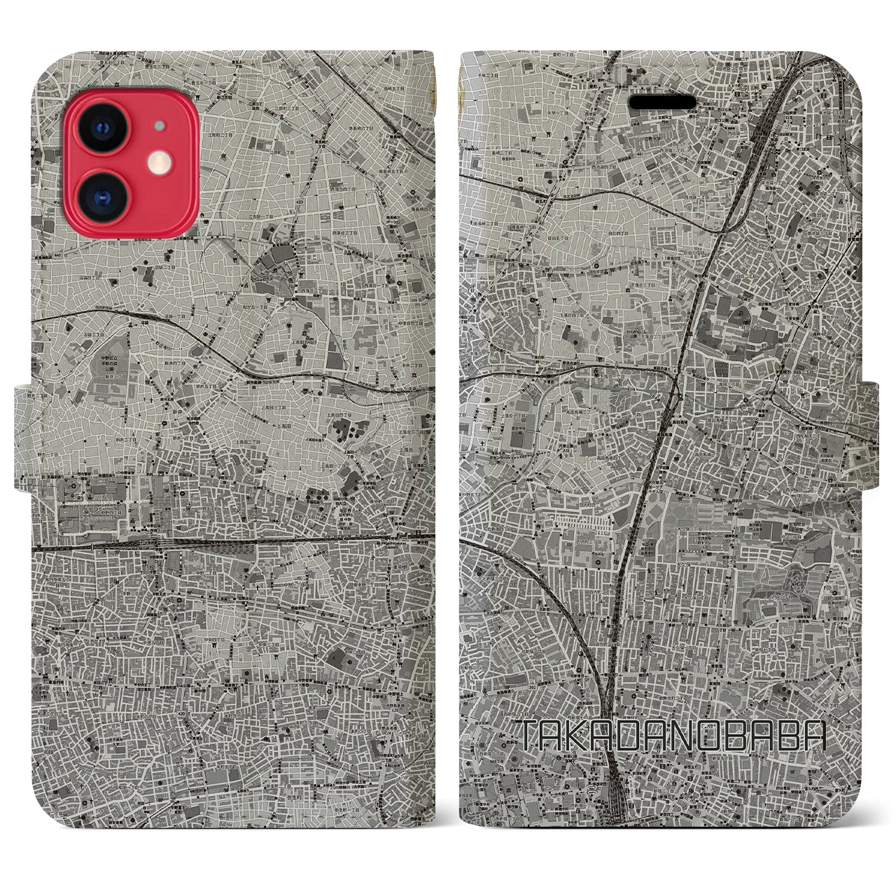 【高田馬場(東京都)】地図柄iPhoneケース(手帳タイプ)モノトーン・iPhone 11 用