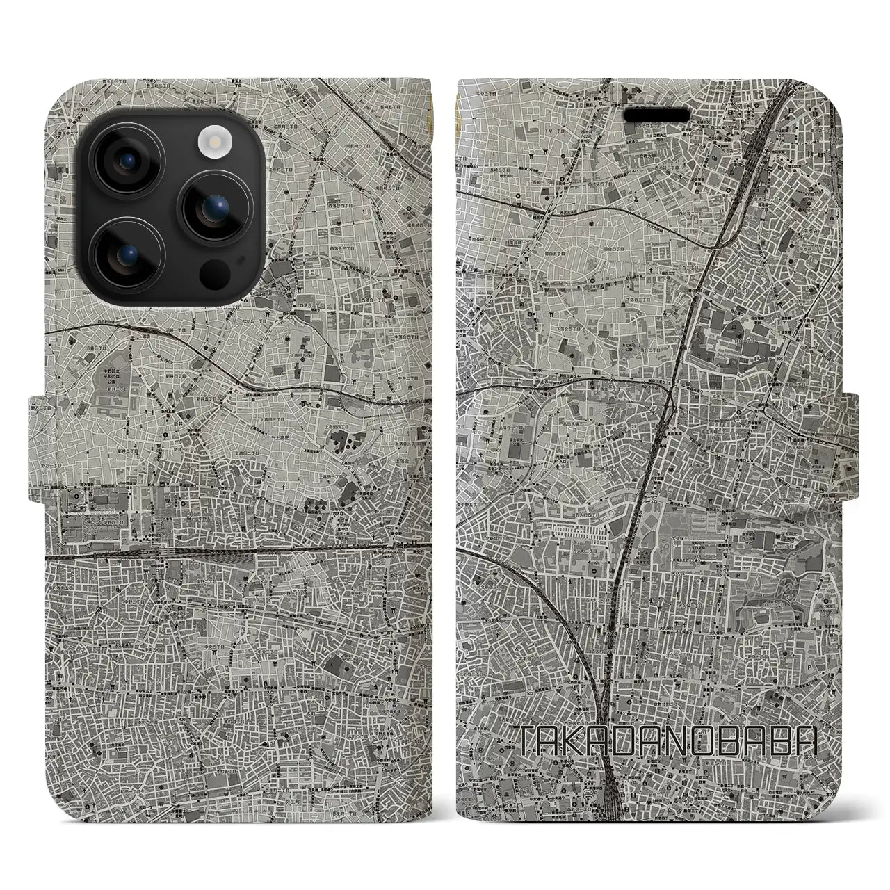 【高田馬場(東京都)】地図柄iPhoneケース(手帳タイプ)モノトーン・iPhone 16 用
