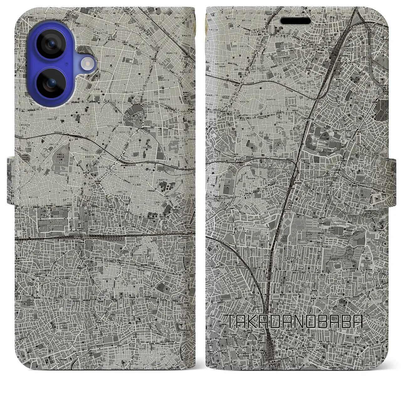 【高田馬場(東京都)】地図柄iPhoneケース(手帳タイプ)モノトーン・iPhone 16 Pro Max 用