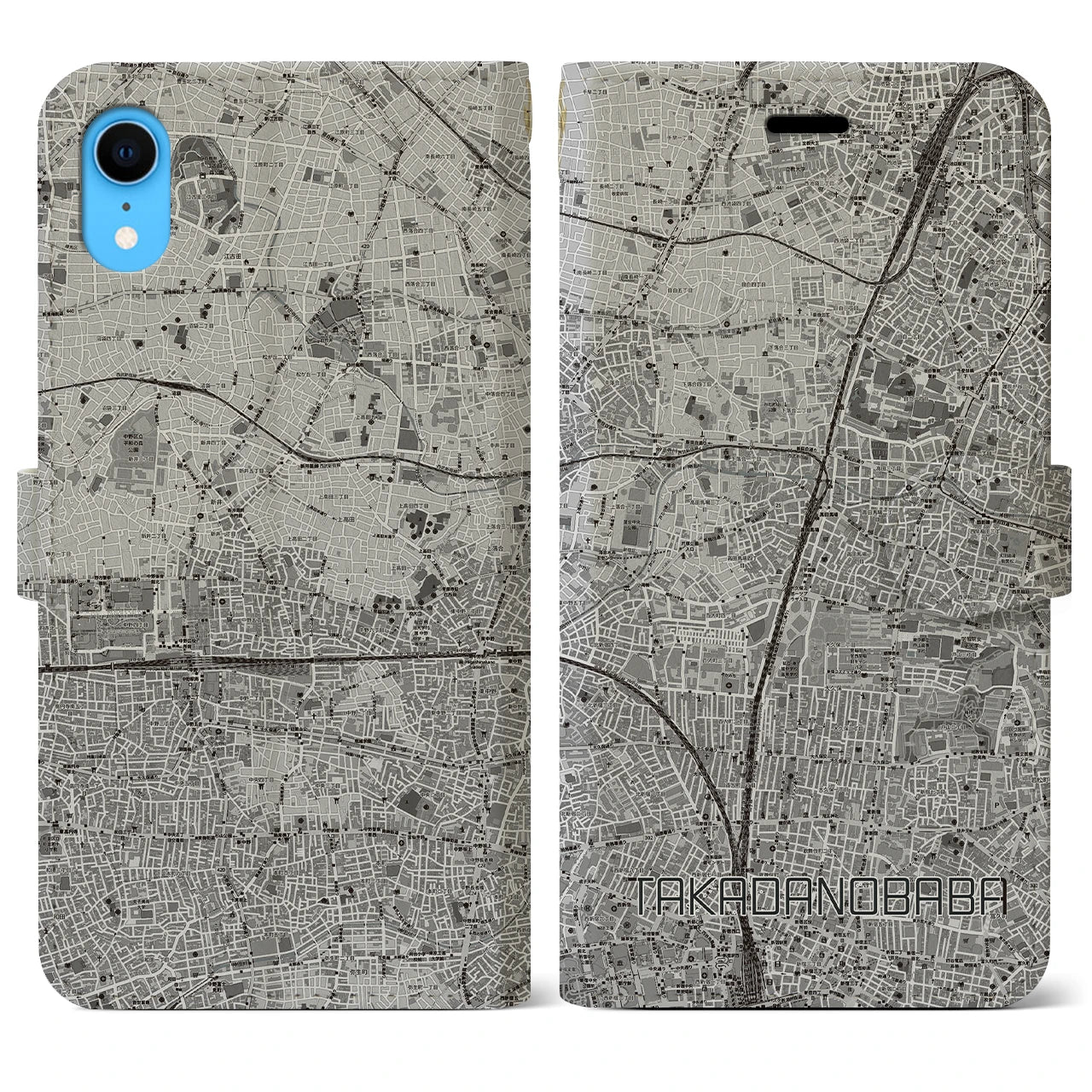 【高田馬場(東京都)】地図柄iPhoneケース(手帳タイプ)モノトーン・iPhone XR 用