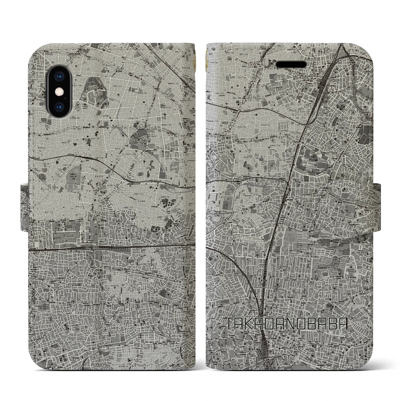 【高田馬場(東京都)】地図柄iPhoneケース(手帳タイプ)モノトーン・iPhone XS / X 用
