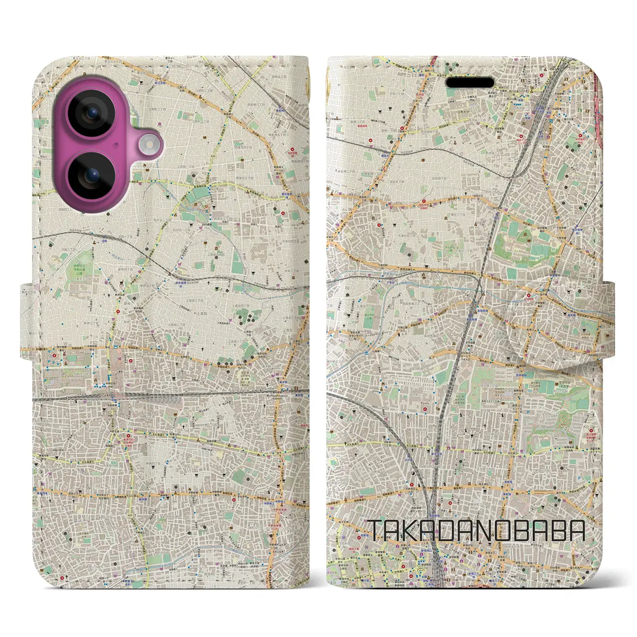 【高田馬場(東京都)】地図柄iPhoneケース(手帳タイプ)ナチュラル・iPhone 16 Pro 用