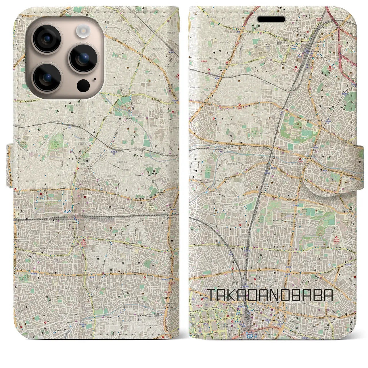 【高田馬場(東京都)】地図柄iPhoneケース(手帳タイプ)ナチュラル・iPhone 16 Plus 用