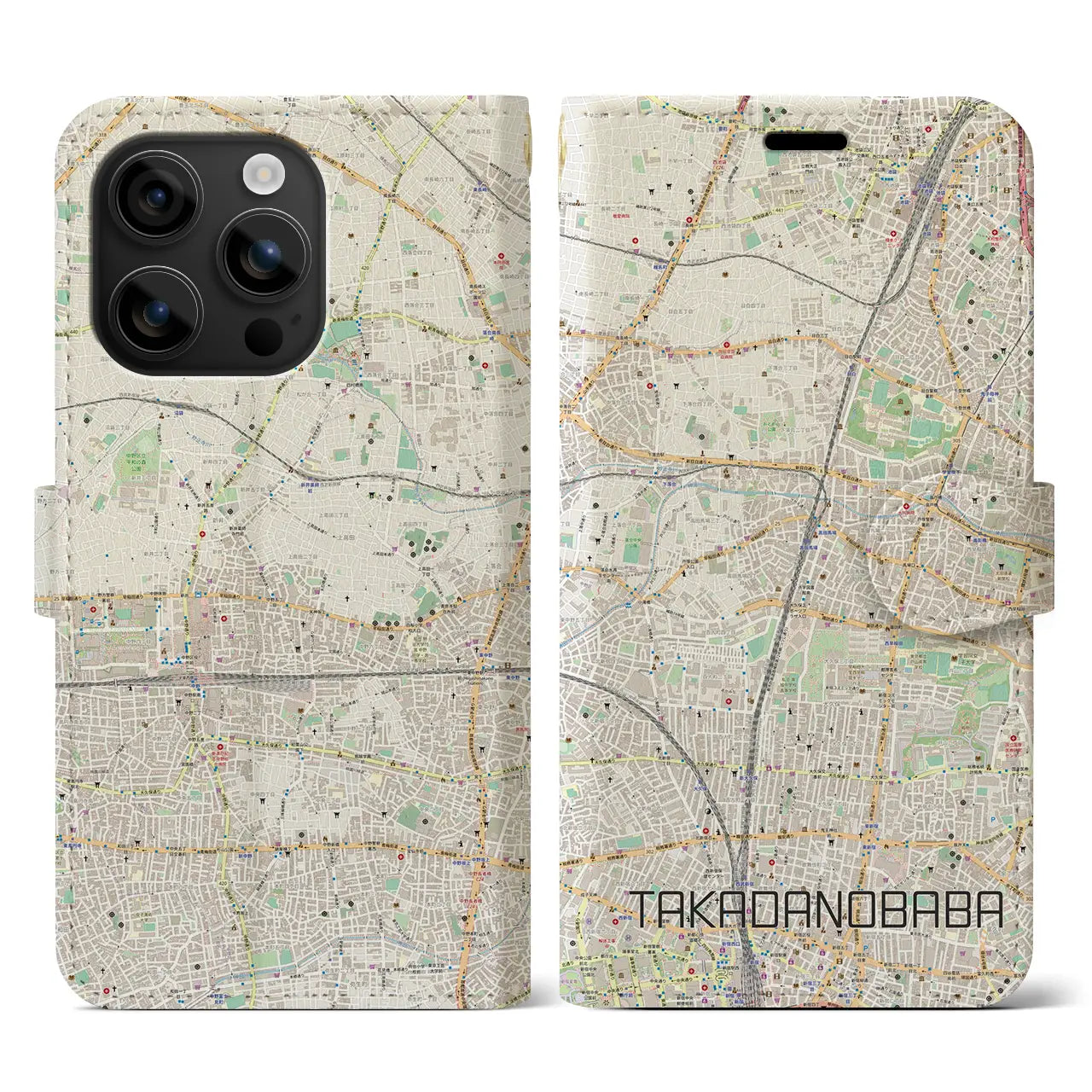 【高田馬場(東京都)】地図柄iPhoneケース(手帳タイプ)ナチュラル・iPhone 16 用